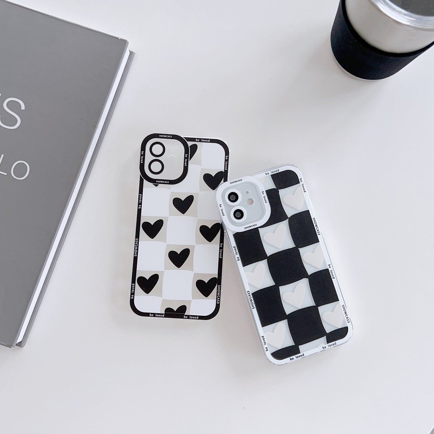 Black Hearts White Square Checkers w/ FREE Bracelet