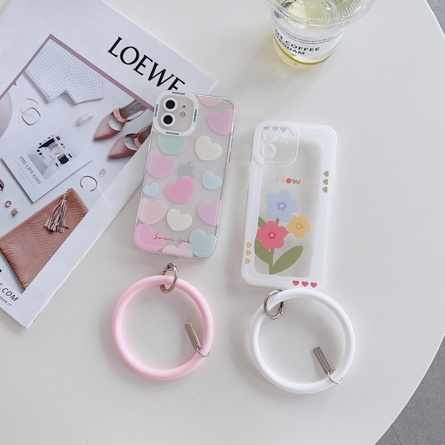 Pastel Heart Pattern Phone Case w/ FREE Bracelet